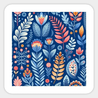 Scandinavian Folk Art floral pattern in indigo blue Sticker